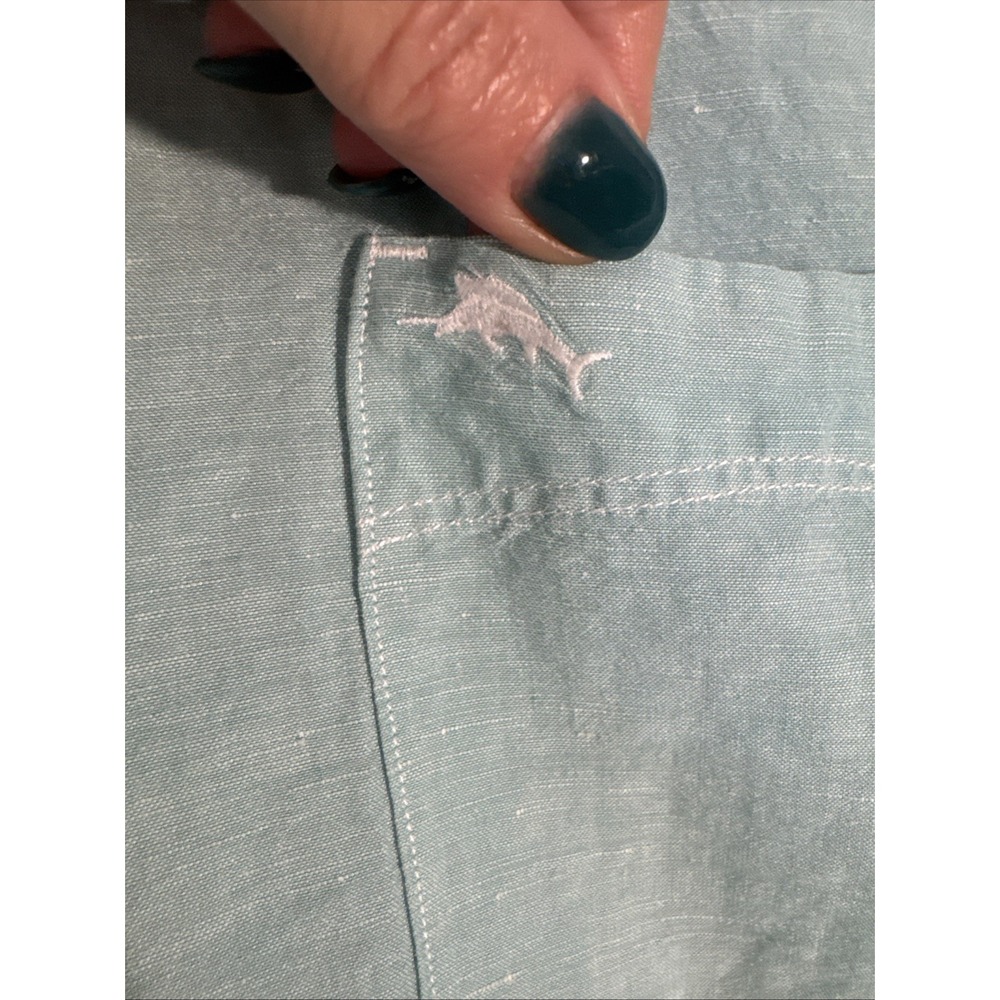 Tommy Bahama Mens XL‎ Teal Linen Blend Button Up Light Weight Long Sleeve - Picture 3 of 9